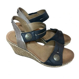Cobb Hill wedge sandal black brown weave Velcro Size 8